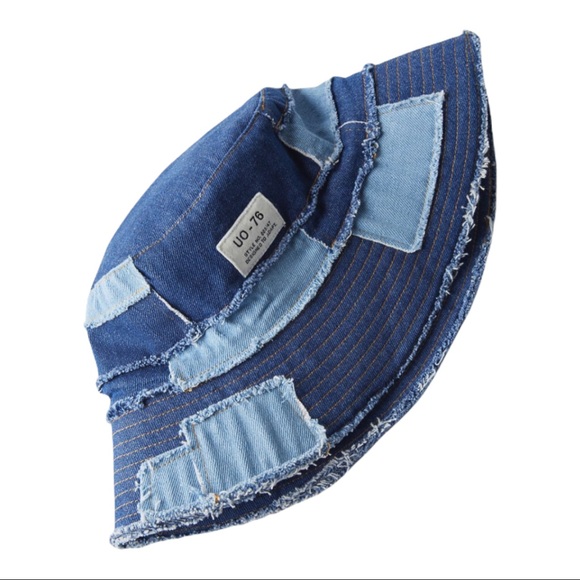 Urban Outfitters Patchwork Bucket Hat Blue Denim Canvas One Size Unisex NEW - Picture 4 of 6